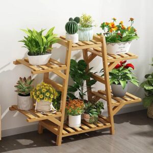 bamboo wood 6 shelf indoor outdoor plant stand