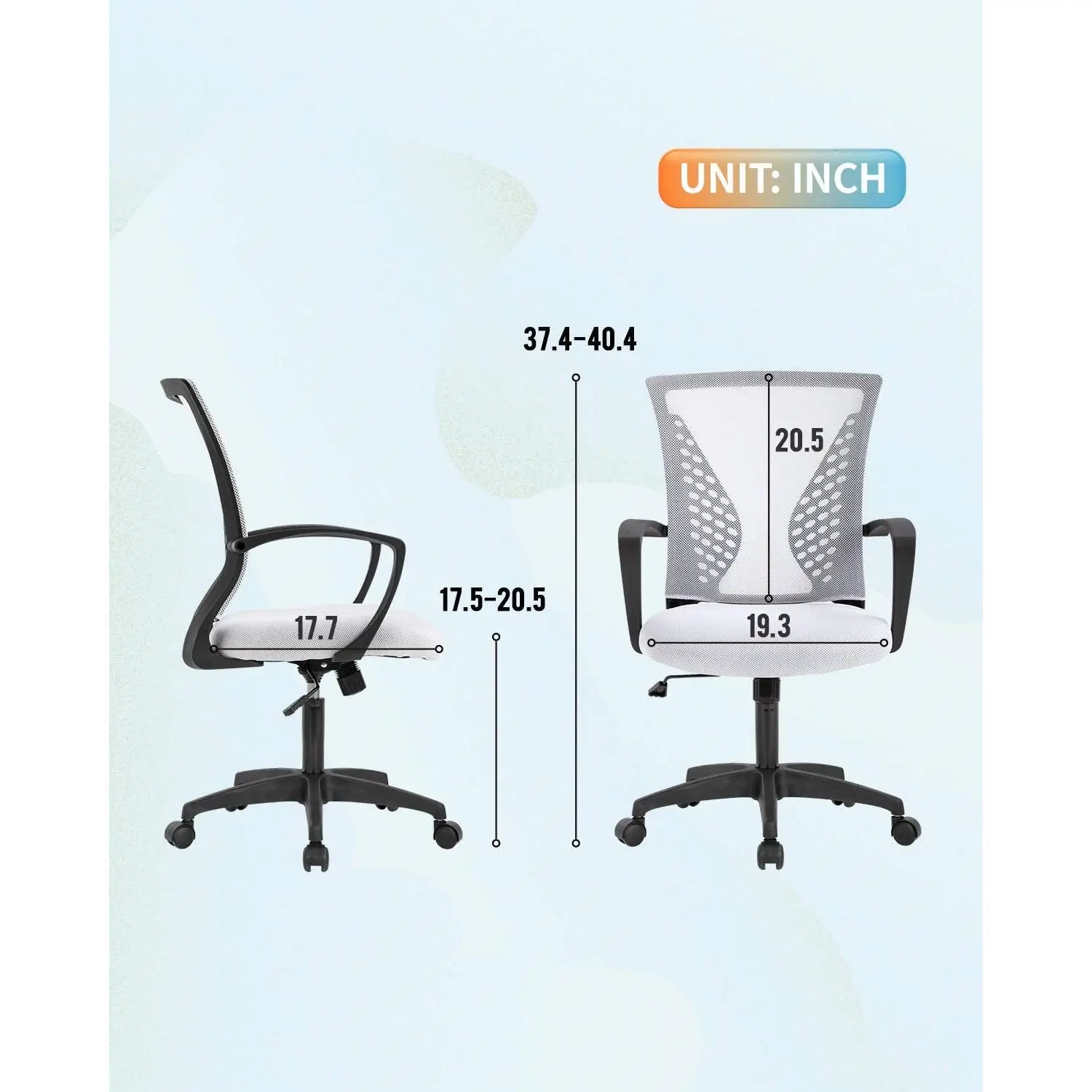 white mid back office desk chair – ergonomic mesh with armrests