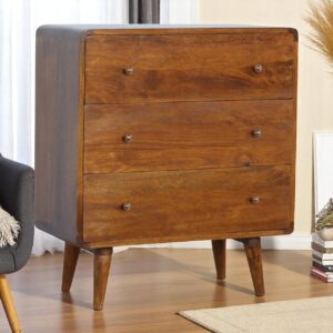 curved chestnut chest – unique accent storage furniture