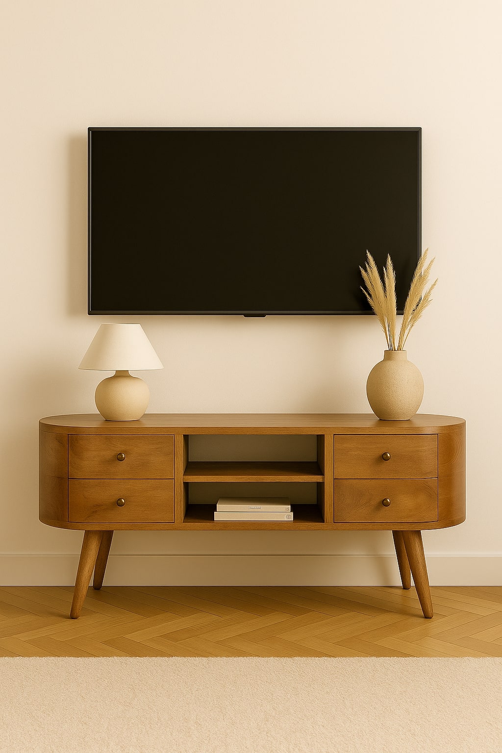 rounded entertainment unit – minimalist tv console