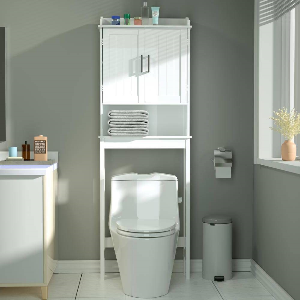 white over the toilet bathroom storage cabinet & shelving unit